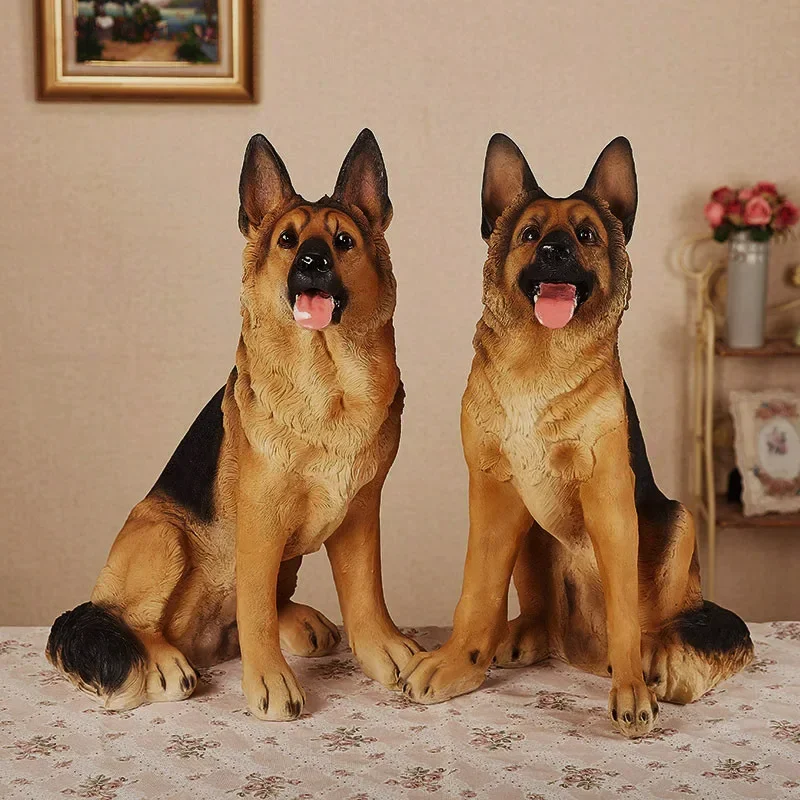 Living Room Simulation Dog Decoration Garden German Shepherd Big Wolf Dog Model Lucky Home Porch Decoration Resin Crafts