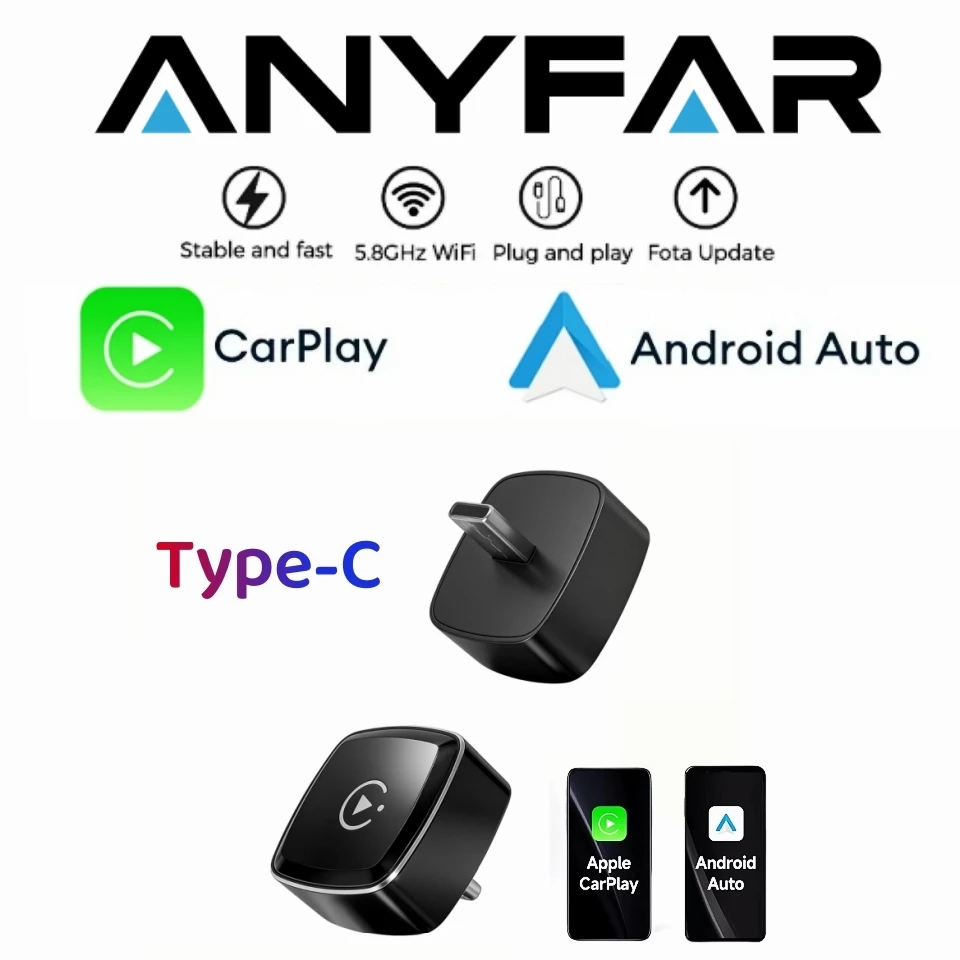 Android Auto Wireless Carplay Type-c Bluetooth Wifi Plug and Play 2In1 Dongle For Chevrolet Citroen Buick Cadillac Chery VW