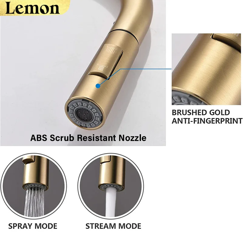 CHOOXIWU-Brushed Gold Kitchen Faucet Pull Out Kitchen Sink Water Tap Single Handle Mixer Tap 360 Rotation Kitchen Shower Faucet