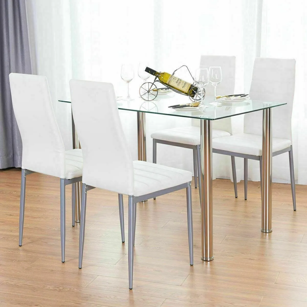 5 Piece Dining Set Table and Chairs Glass Top Dinette for Small Space Kitchen