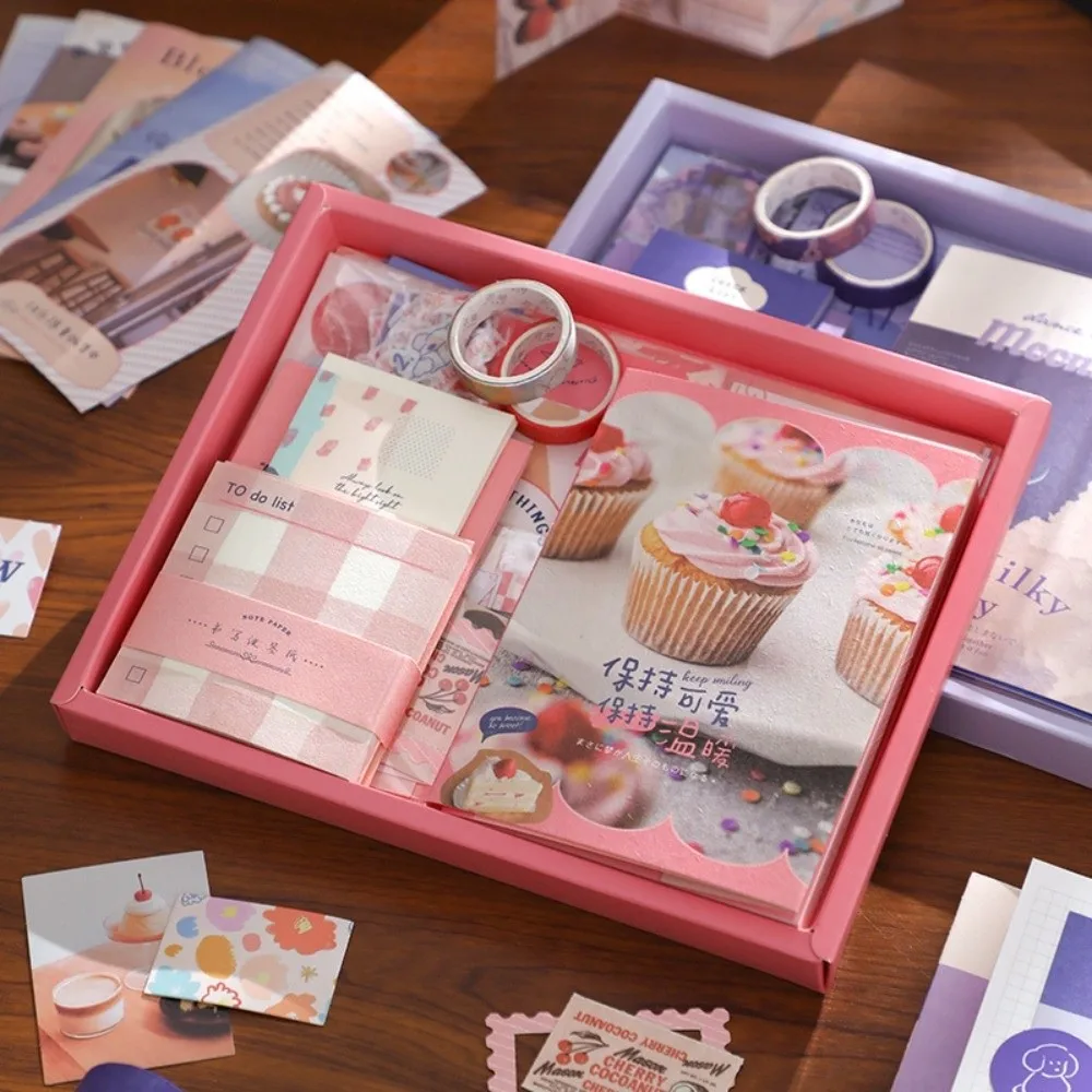 

155Pcs/set Thickened Handbook Gift Box Set Literary Sticky Note Card Paper Vintage Notebook Set Collage Stickers
