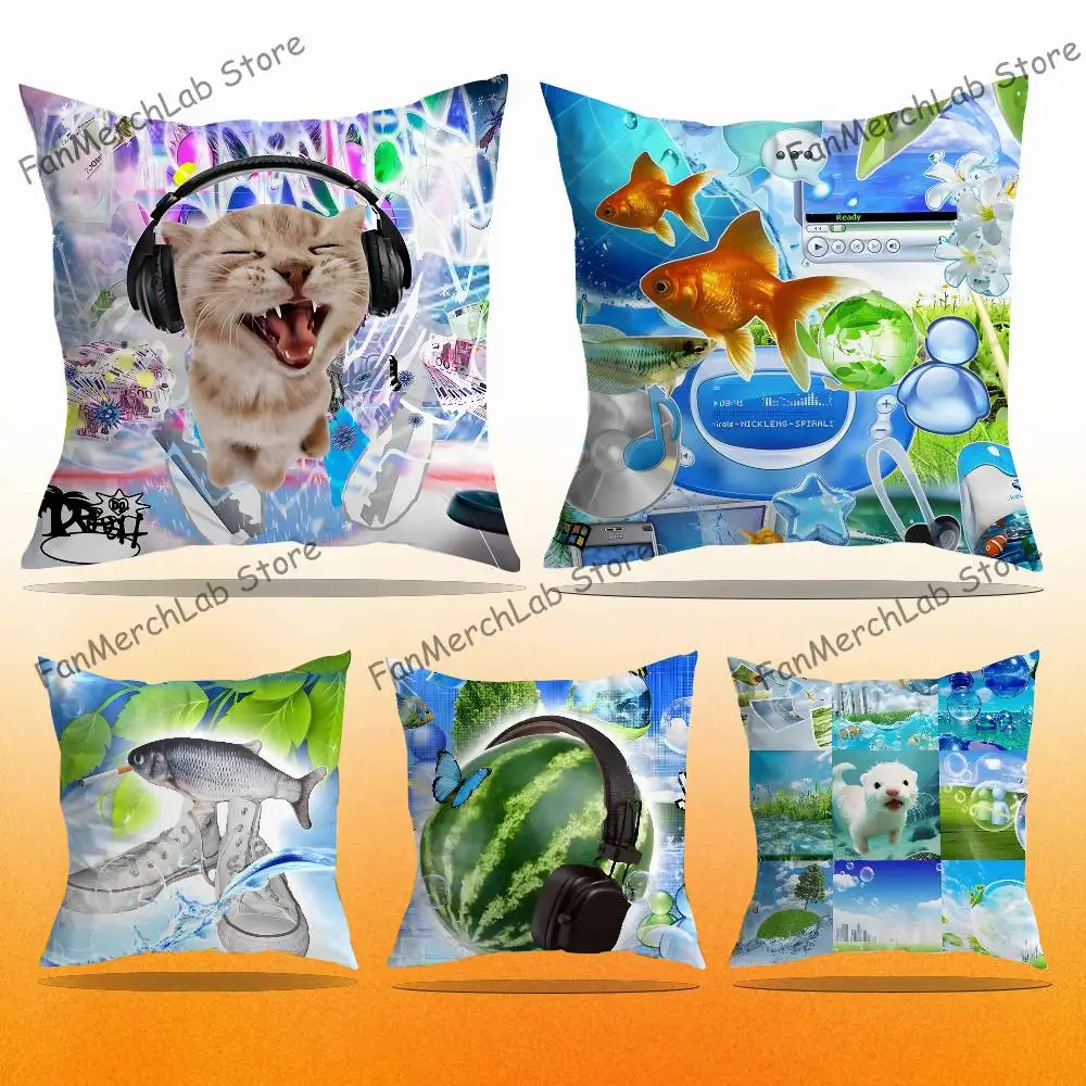 

Frutiger Aero Aesthetic Core Anime Pillow Case Anti-dustmite Pillowcase Invisible zipper silky short plush Sofa cushion cover