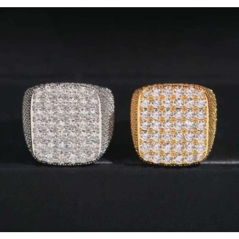 

Высококачественное кольцо из сплава циркония квадратной формы – кольцо в стиле хип-хоп с полным бриллиантовым покрытием, позолоченное/посеребренное, мужские модные украшения.