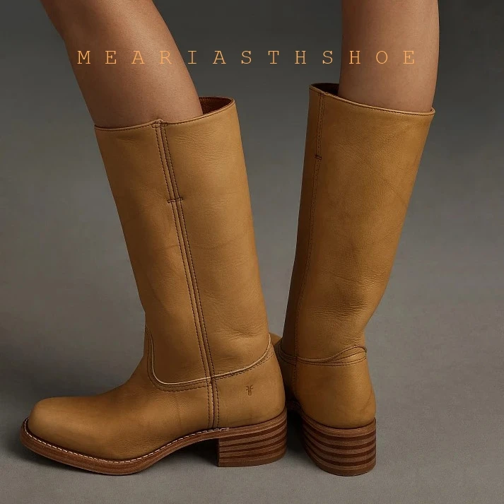 

Женские высокие сапоги из искусственной кожи на массивном каблуке, осенне-зимние готические ботинки до колена для женщин, широкие, свободные, для полной икры