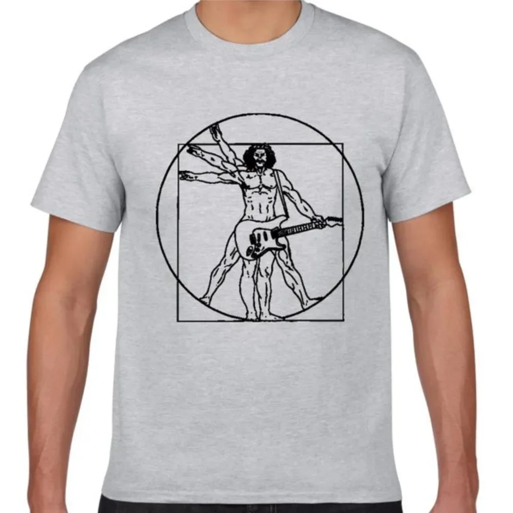 Da Vinci Guitar Funny T-Shirt Men Vitruvian Man Rock Band Vintage Graphic Music Novelty Streetwear T Shirt Men Men Clothes