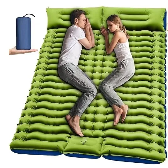 Thick Inflatable Double Sleeping Pad for 2 Person with Pillow Built in Foot Pump Portable Outdoor Camp Party Travel Wedding Gift