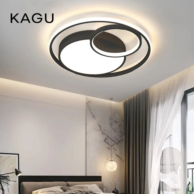KAGU Black Modern LED Ceiling Lights For Living Room Bedroom Dining Room Dimmable Lamp Indoor Round Ring Light Fixtures