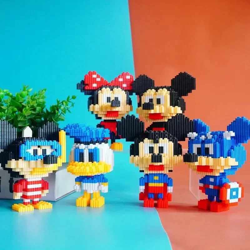 Pequenos blocos de construção do mickey mouse, inteligência infantil puzzle, brinquedo desenvolvimento série, presente ornamento