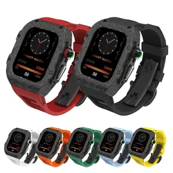 Carbon Fiber Modification Kit Band For Apple Watch 9 8 7 6 5 SE Silicone Sport Band For iWatch 42 49 46 45MM 44 Case Strap Refit