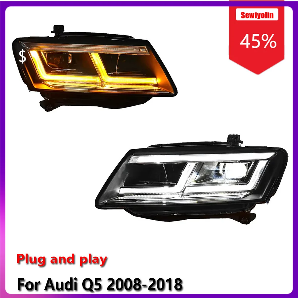 

Sewiyolin автомобильные светодиодные фары в сборе для Audi Q5 2008-2018 противотуманные фары DRL тормозной указатель поворота Plug and Play