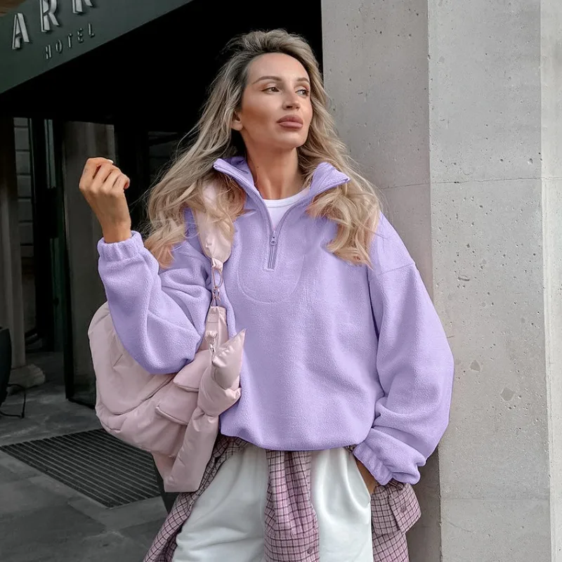 البني التلبيب فو الفراء سترة البلوز الصلبة فضفاض فروي سترة رقيق فو لامب أنيق عادية أفخم معطف طويل الأكمام الدافئة سميكة