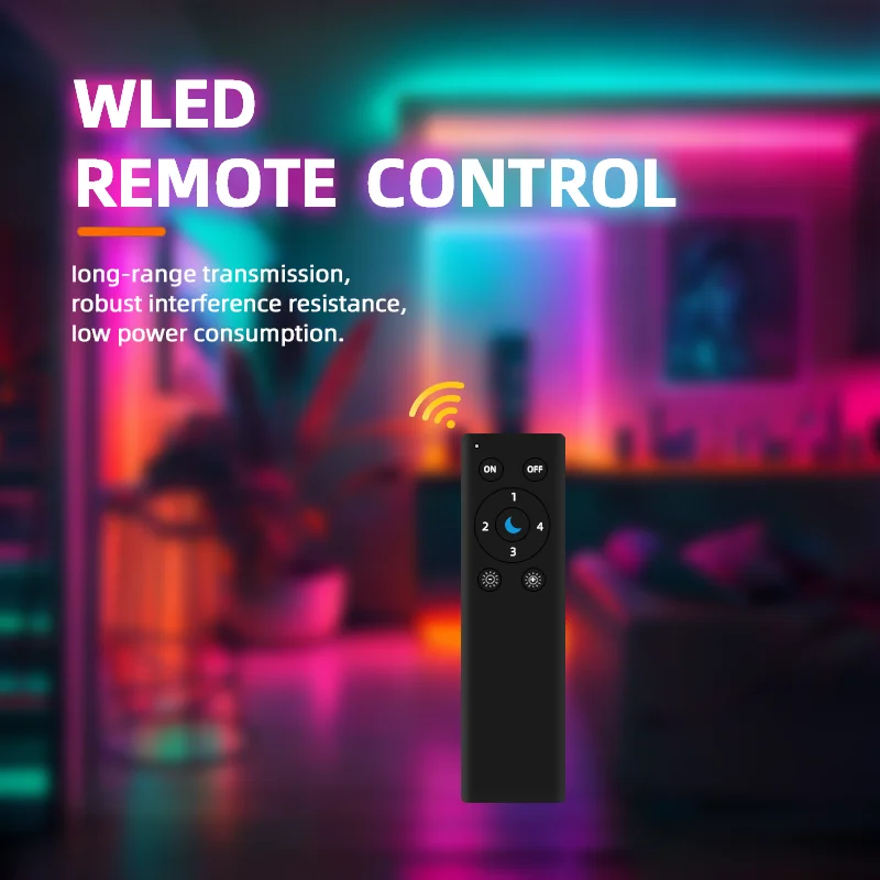 DOM WLED WiFi ESP-NOW Remote 50M Range, 4 Programmable Buttons, No App Required, Works with WLED RGB IC Controllers(No Battery)