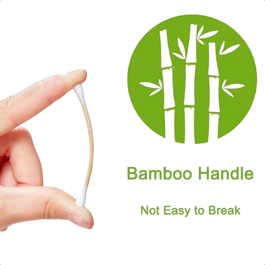 1000 Count Bamboo Cotton Swabs DoubleTipped Biodegradable and Organic Cotton Buds EcoFriendly Natural Sticks for Ear Cleaning M
