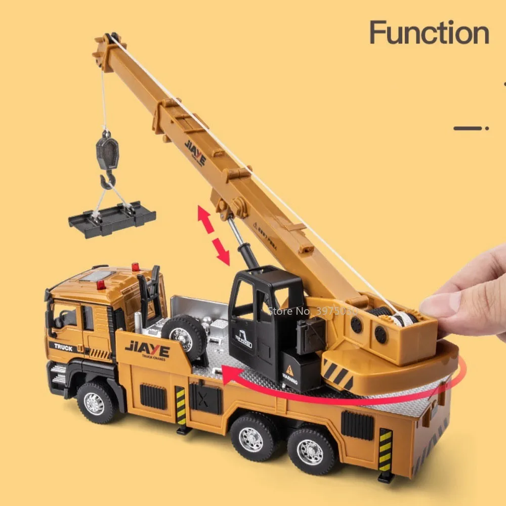 1:50 Scale Crane Truck Cars Model Toy Alloy Engineering Vehicle Pull Back Mixer Trucks Sound Light Excavator Toys for Boys Gifts