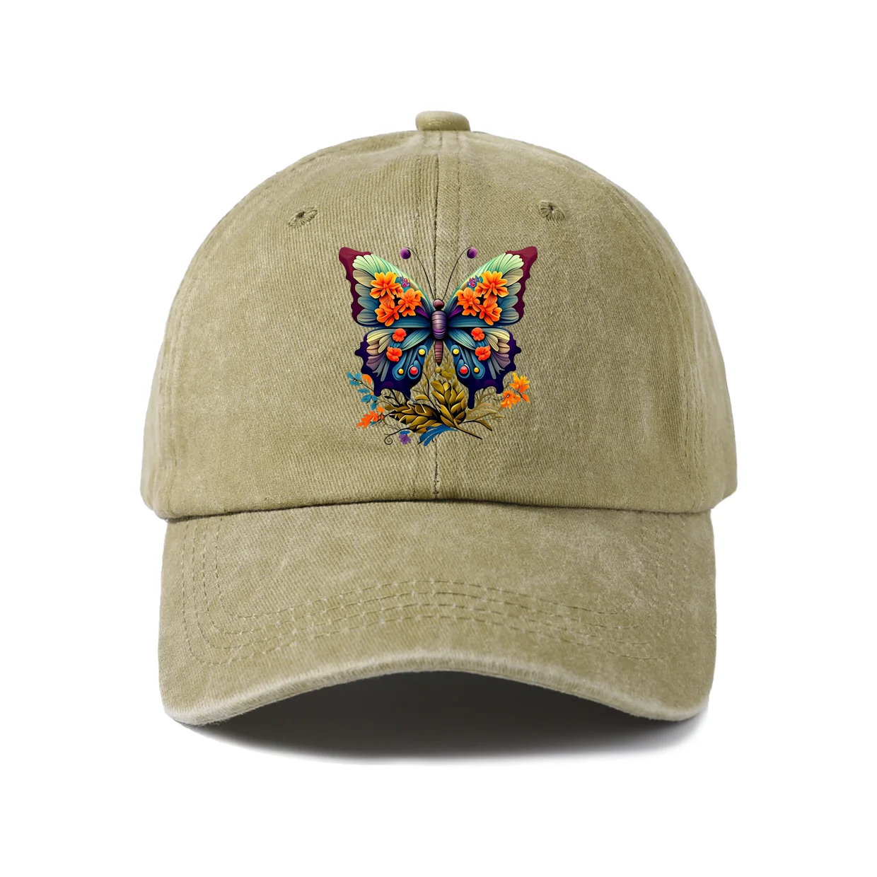 Colorful Butterfly Pair Baseball Cap, Vintage Washed Adjustable Unisex Dad Hat, Everyday Gift