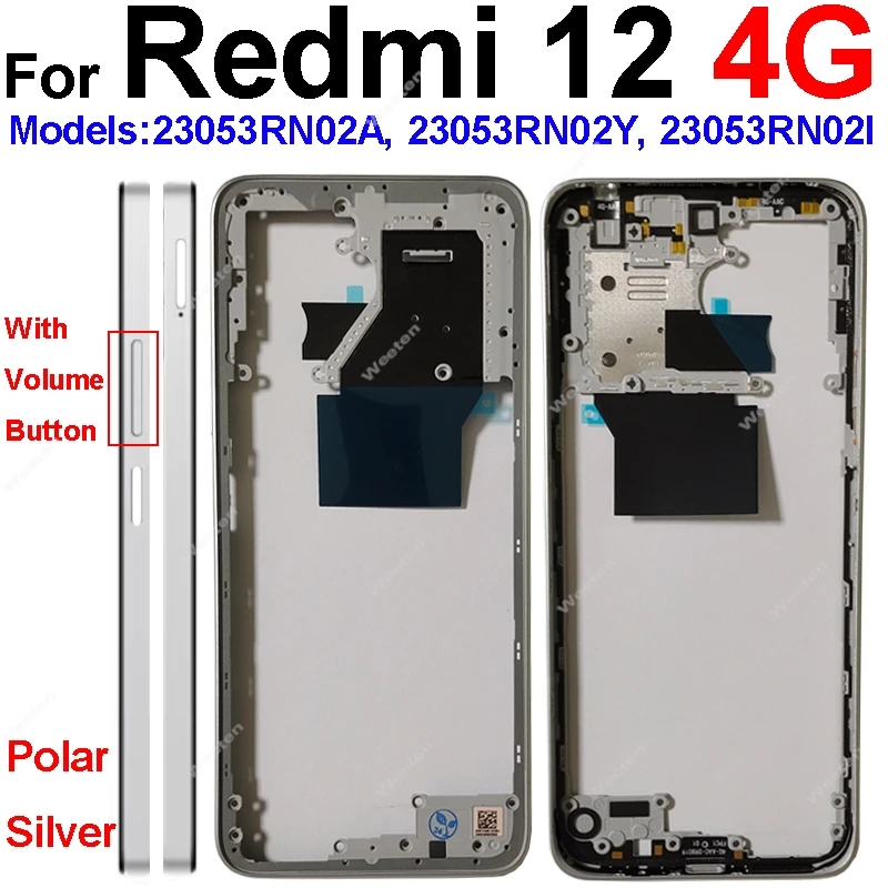 Middle Frame Housing For Xiaomi Redmi 12 4G 5G LCD Front Housing Middle Frame Bezel Chassis Shell Replacement Repair Parts