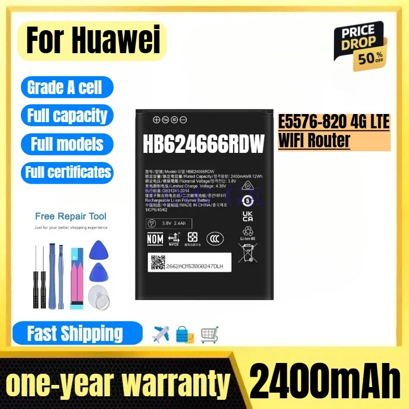 HB624666RDW for Huawei E5576-820 4G LTE WIFI Router Phone Battery  High Quality High Capacity Replacement Bateria with Tools