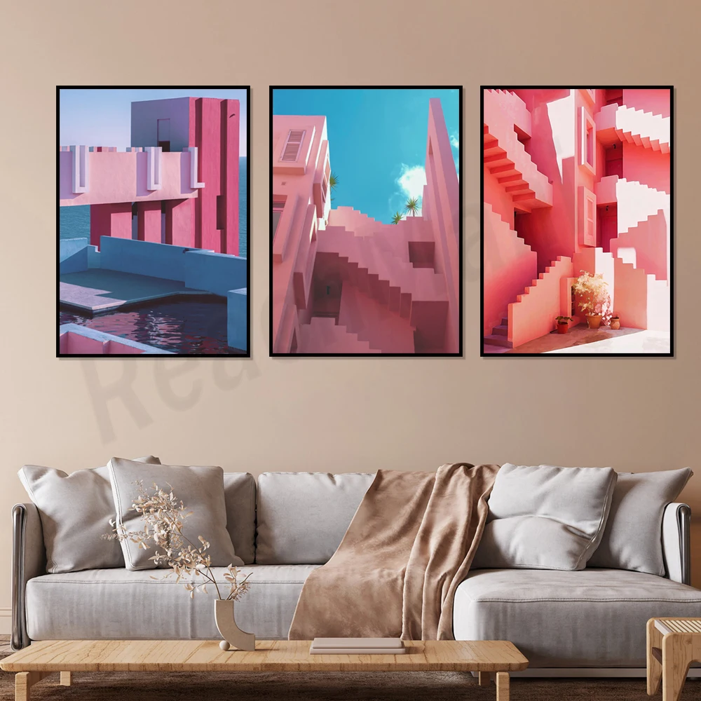 Розовая лестница в Calpe, Испания, пастельные домики, Ricardo Архитектура Буфил, Палома, Мэнзанера Кальпе Испания, постер на мореную вилле Розовая лестница в Calpe, Испания, пастельные домики, Ricardo Архитектура Буфил, Палома, Мэнзанера Кальпе Испания, постер на мореную вилле