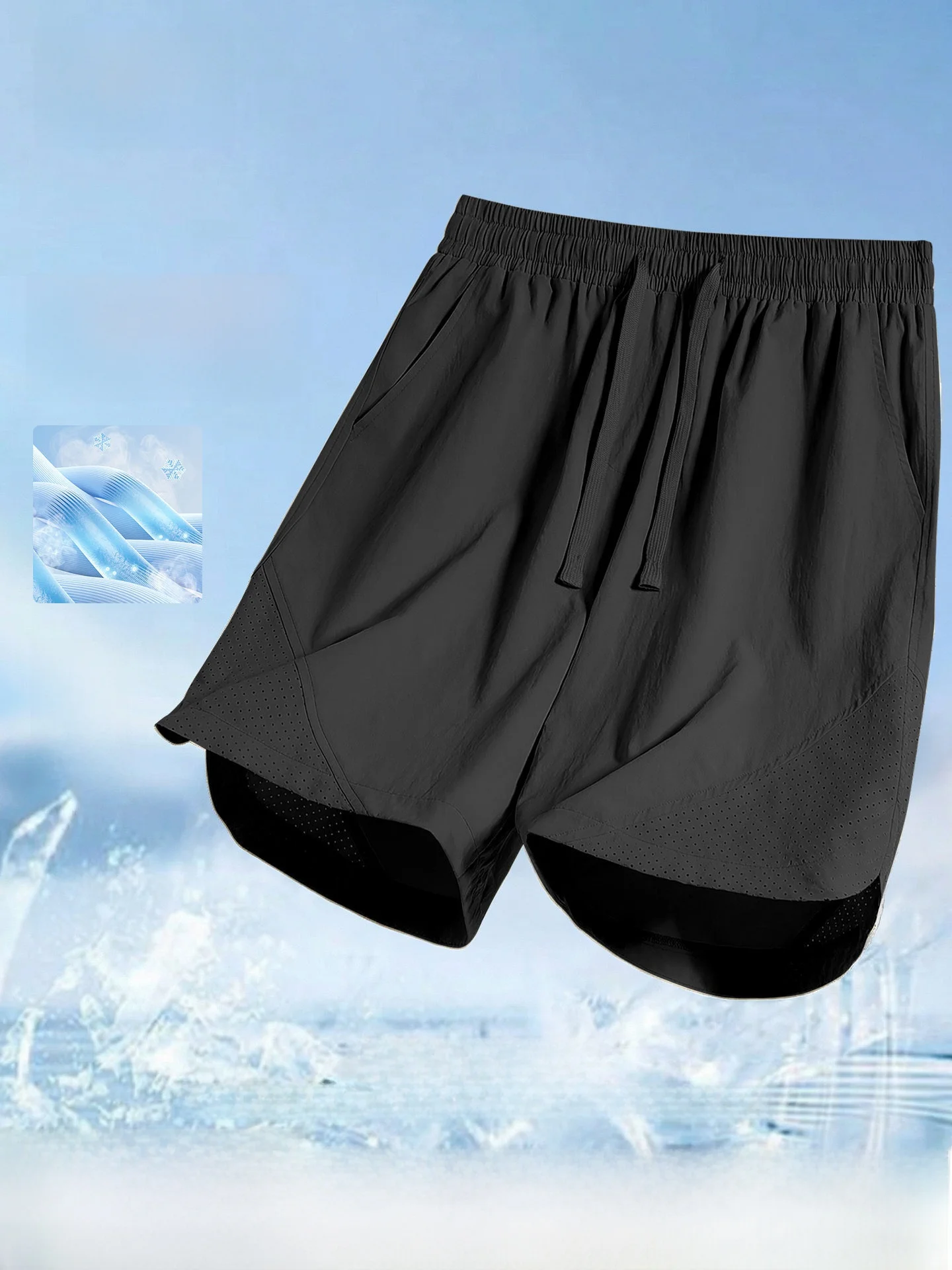 

Ice Silk Men's orts Breathable Qui Dry Hole Punching Summer New Sle Bla Faionable Spor orts Casual Youthwear