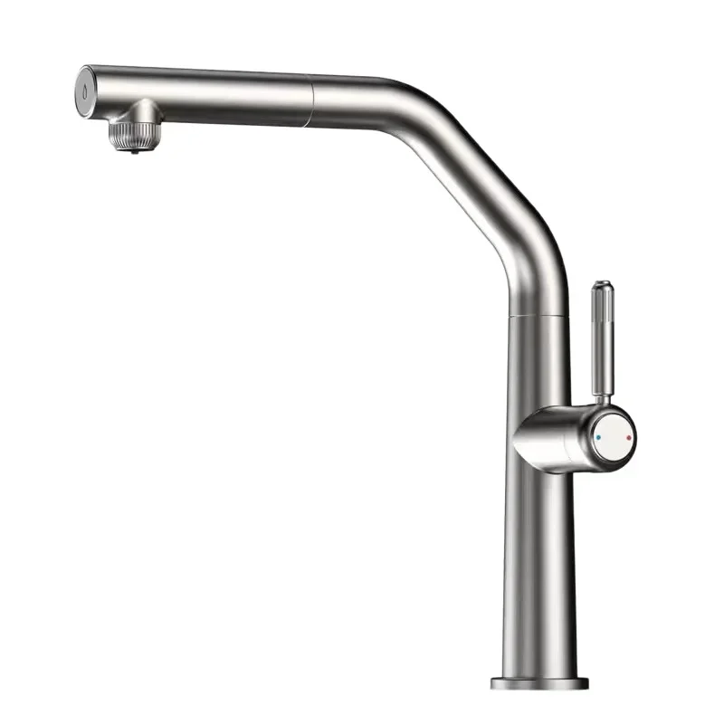#3 in 1 Brushed Nickel Kitchen Faucet, Pull Down Sprayer, Single Handle, Hot and Cold Water, High-End Rotatable Sink Tap