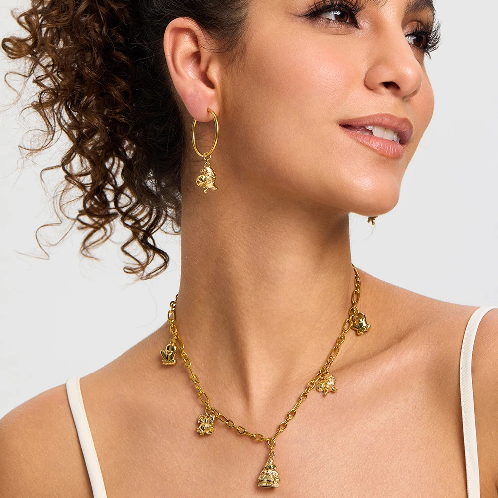 

18K Gold Plated Christmas Set Santa Tree Bell Pendant Necklace Earrings Stainless Steel Light Luxury Holiday Jewelry for Women