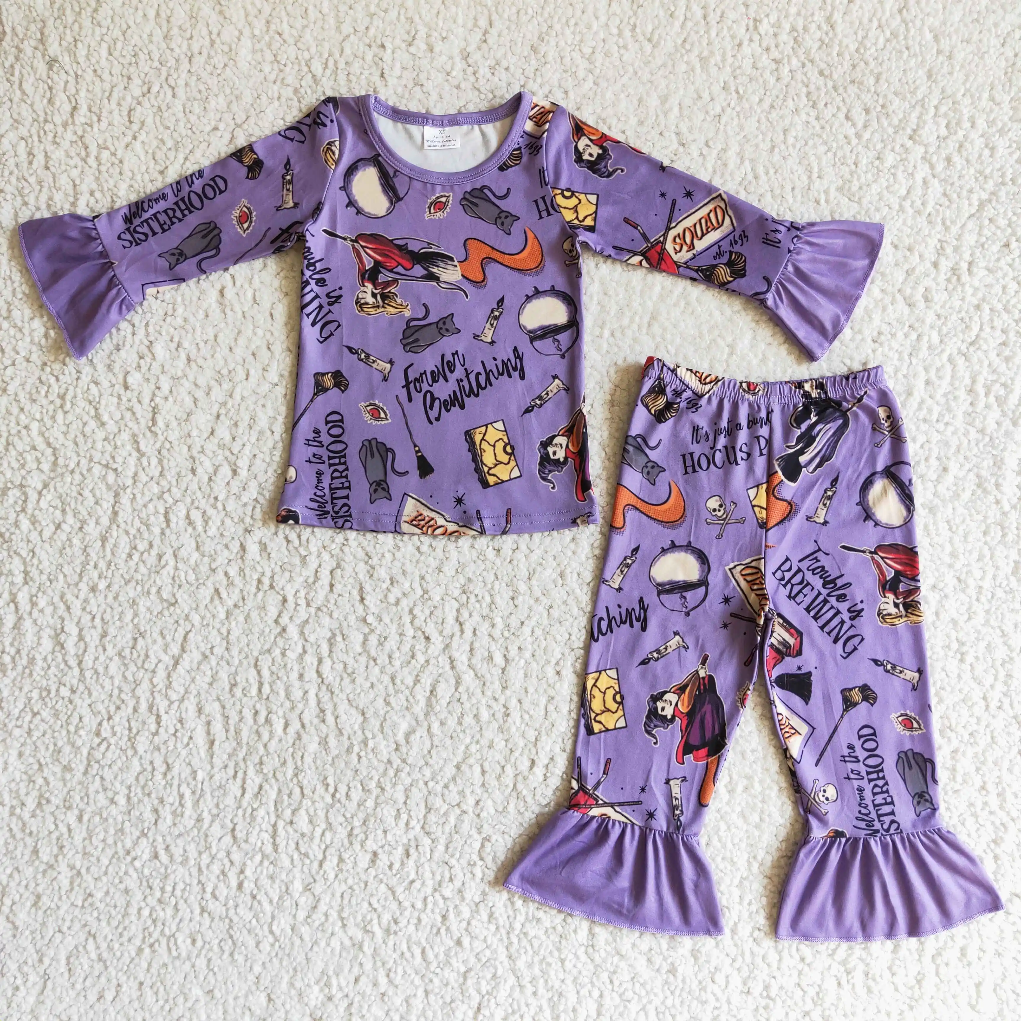 Hot Selling Wholesale RTS Girls Boutique Clothing Suit Kids Purple Pajamas Sets B​aby Toddler Fall Outfits