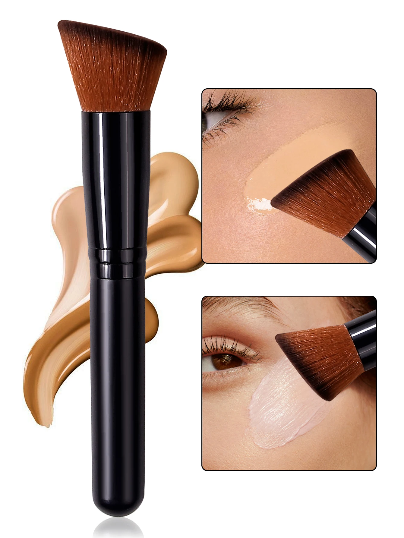 Pennello per fard per fondotinta angolato da 1 pezzo - Strumento per trucco multiuso per liquidi, crema e polvere, essenziale per i viaggi per principianti