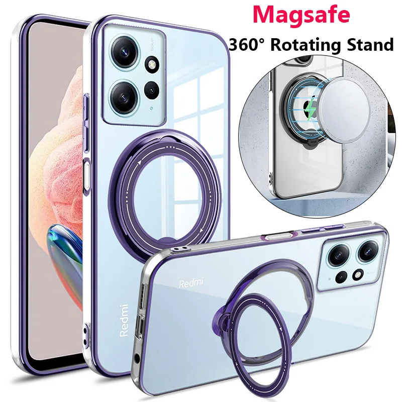 360 Rotating Stand Protect Case For Xiaomi Redmi Note 12 11 11S Poco X3 NFC 9A 9C X4 Pro Magsafe Magnetic Wireless Charging Case