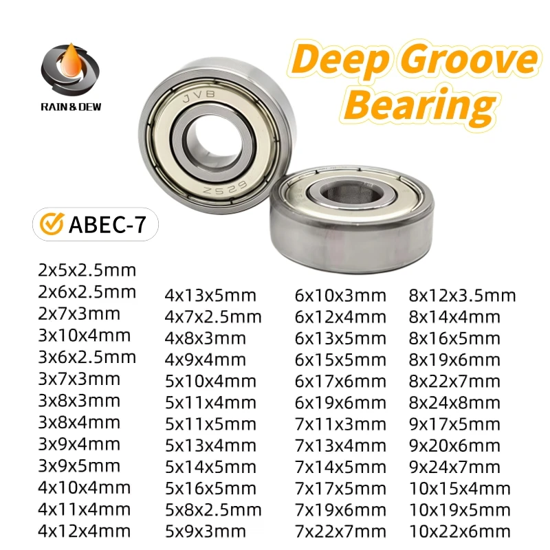10PCS Bearings 2mm 3mm 4mm 5mm 6mm 7mm 8mm 9mm 10mm Bore 3x7x3 5x16x5 5x19x6 6x13x5 7x14x5 8x16x5 10x15x4 mm Miniature Bearing