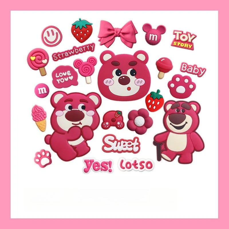 Mischievous Strawberry Bear Shoe Accessories for Clogs Disney Style Lotso Cartoon Sandals Indoor Slippers Christmas Gifts