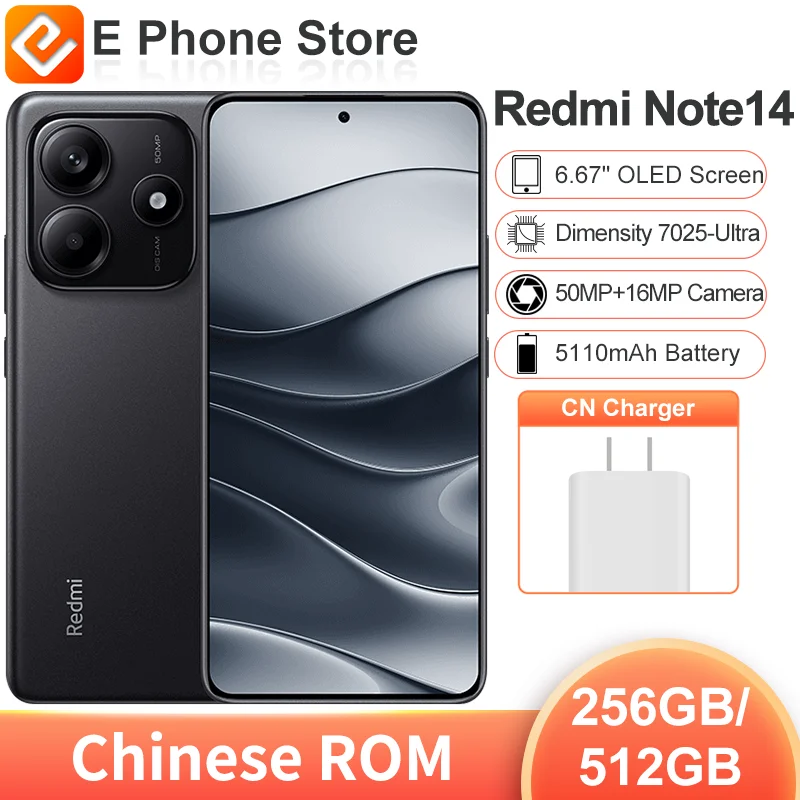 Xiaomi Redmi Note 14 5G 128GB/256GB Dimensity 7025-Ultra 6.67 inch OLED 2400×1080 Screen 50MP+16MP Camera 45W 5110mAh Battery