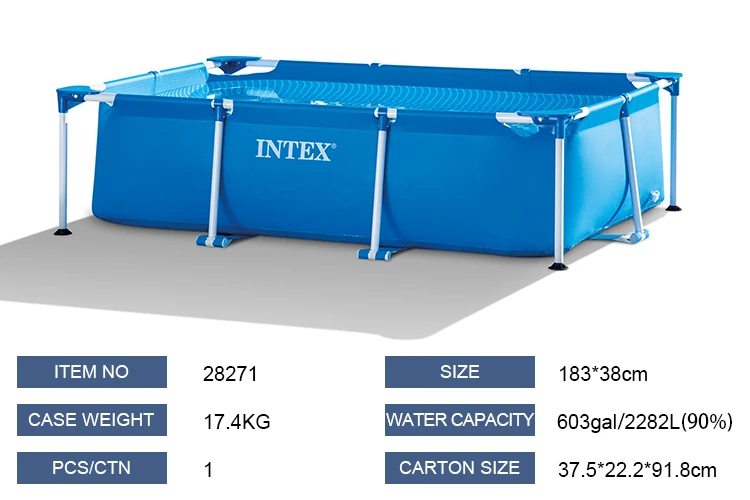 INTEX 28271 2.6M X 1.6M X 0.65M RECTANGULAR FRAME POOL LARGE METAL FRAME BACKYARD SWIMMING POOL