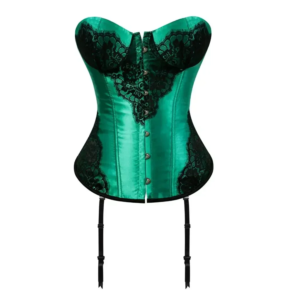 Corsetto da donna Stile gotico Bustier Bustini in raso Corsetti a righe sexy Corpetto classico Sovrapposizione di pizzo Korsett Costume di San Valentino