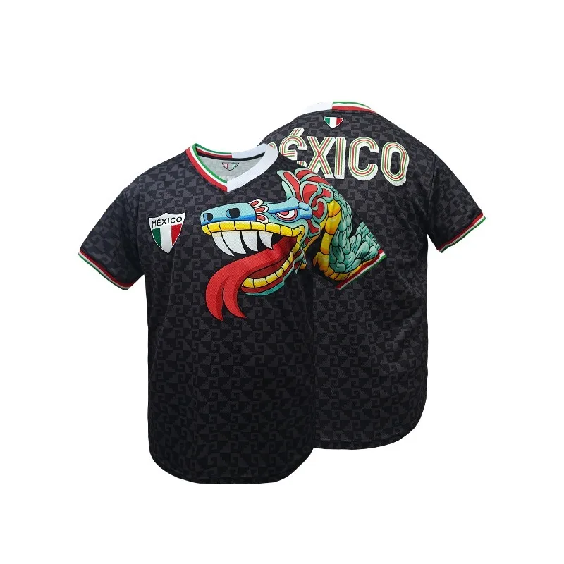 

Men's Mexico Baseball Jersey With Dragon Head & Sombrero Print, Loose-Fit Sleeve Shirt for All-Seasons Casual Wear Men Clothing