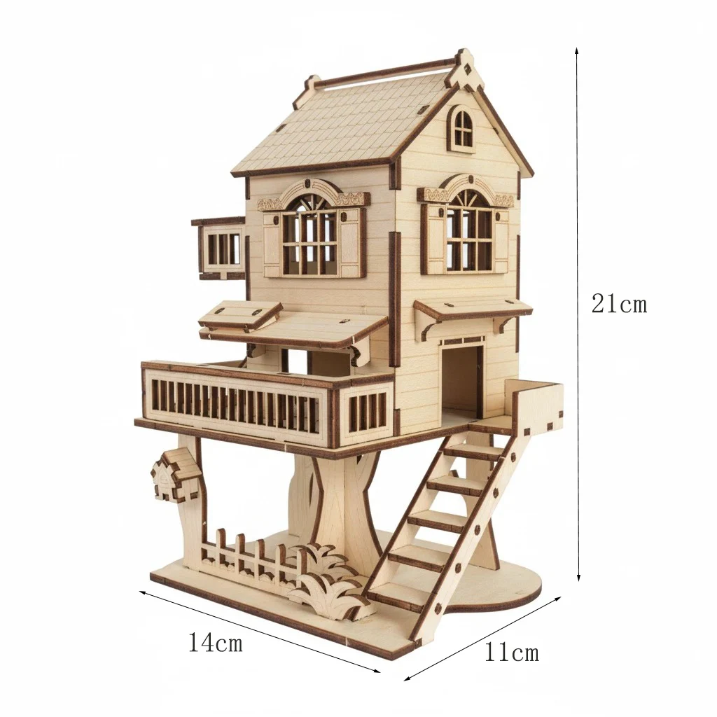 OUZEY Kit fai da te in legno “Festive Tree House” - Decorazione puzzle 3D per finestre, regali di Natale e vacanze
