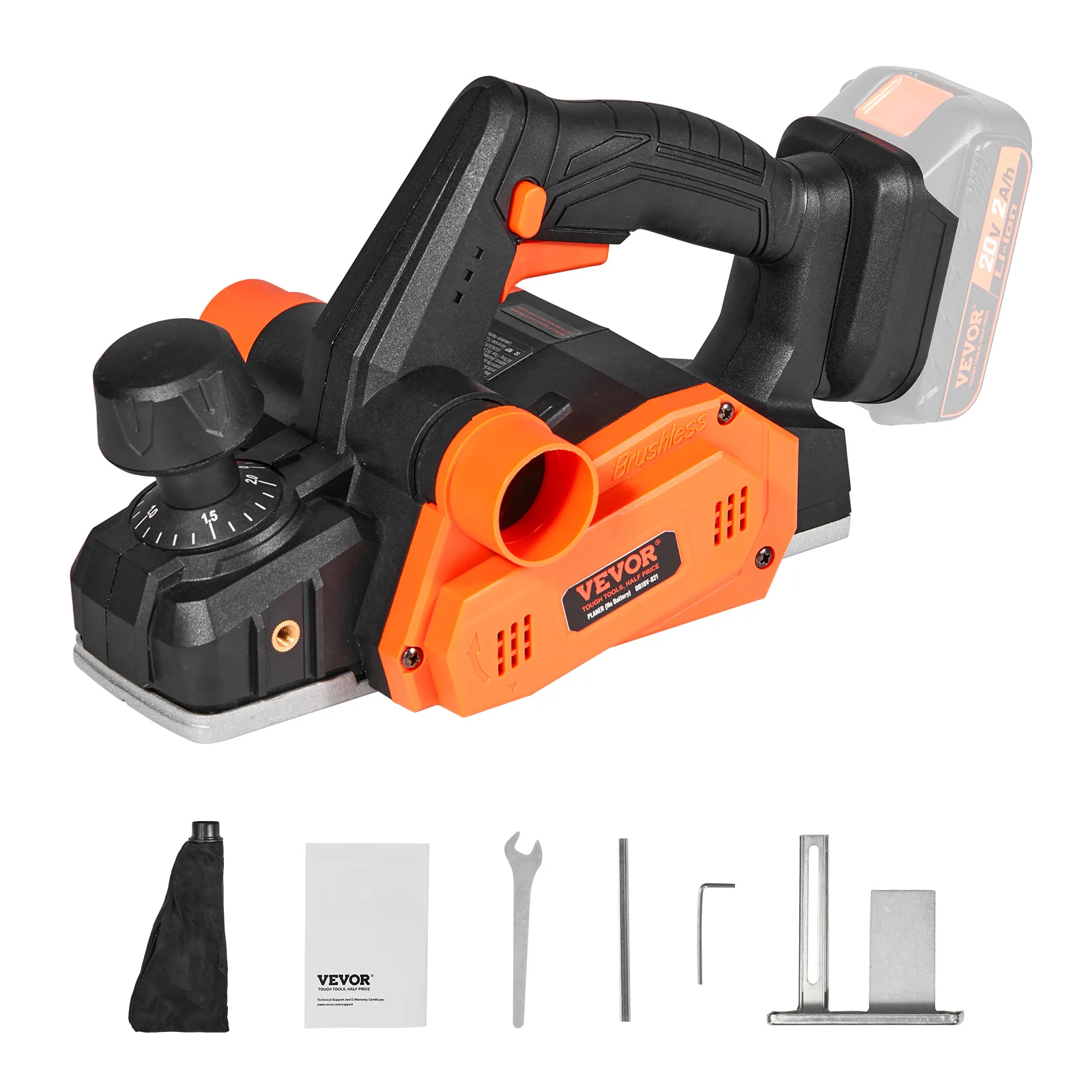 VEVOR Cepilladora Eléctrica Inalámbrica 82,55 mm Cepilladora de Madera Portátil Profundidad 2 mm 16500 RPM con Cuchillas HSS Salida de Polvo de Doble Cara para, cepillar, Alisar Superficies de Madera