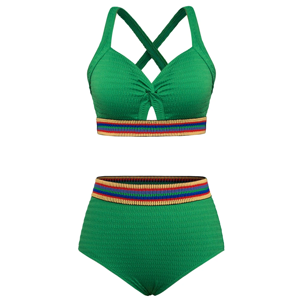 

Jasambac Women Swimwear 2pcs Set Contrasting Colors Swimsuit Cross Back Padded Swim Tops+Briefs Swimwear