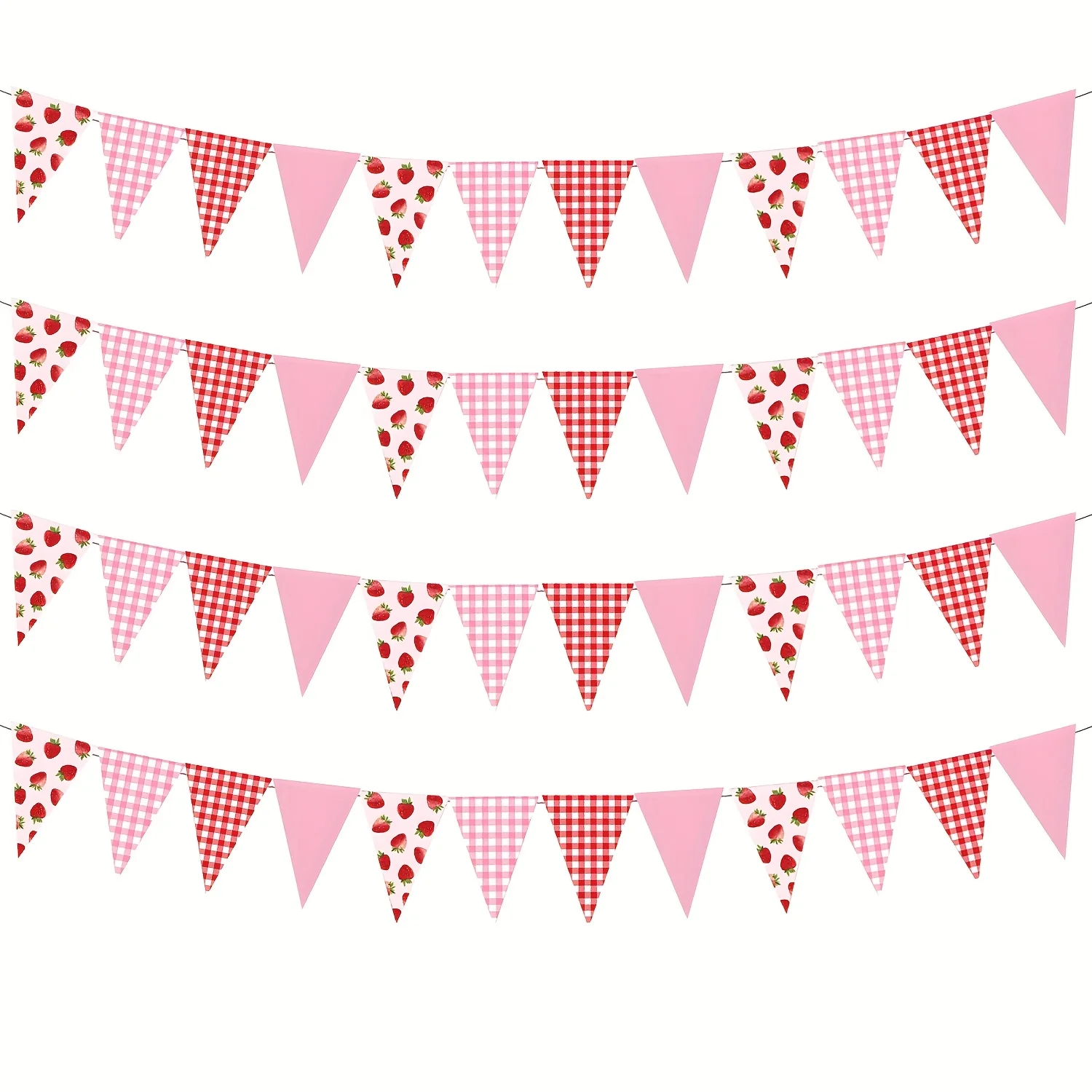 

Strawberry Triangle Flag - Pre-tied Single-sided Paper Triangle Banner, Strawberry Party Decoration, Berry Theme Birthday Party