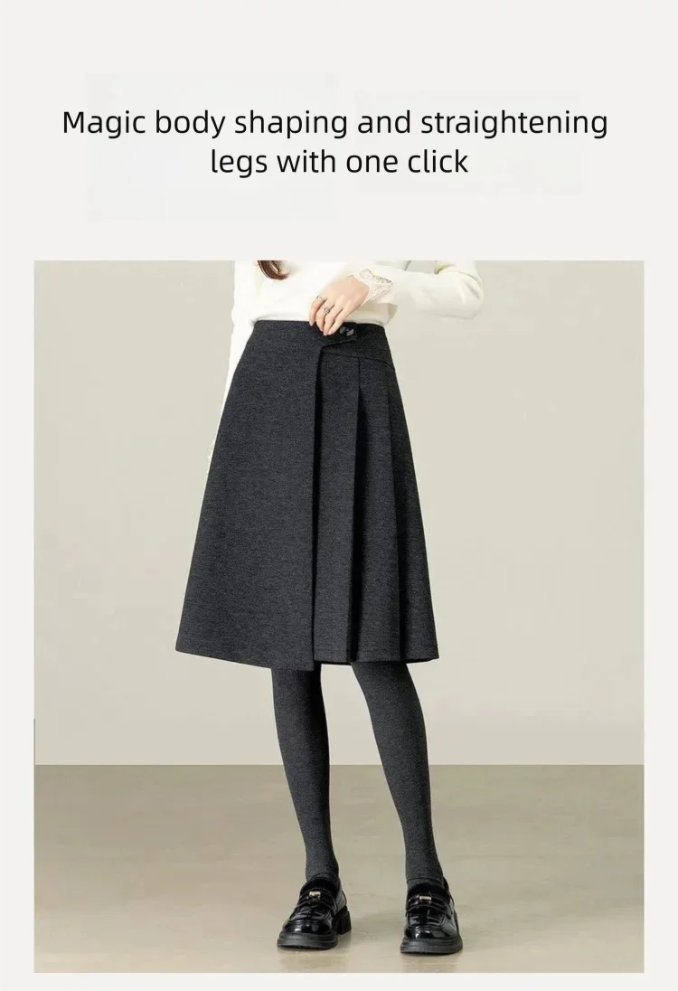 SENTUBILA Damen-Plisseerock aus Wollmischung 2026, hochtaillierter A-Linien-Midirock, eleganter, einfarbiger Winterrock für Damen im Büro 154QP5742 – Detail 2