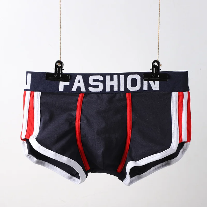 Men's Sexy Trunks Student Side Fork Letter Mid-rise Bulge Pouch Contrast Color Breathable Comfy Sweat Absorp Sports Boxer Shorts