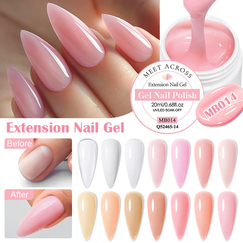 MEET ACROSS 20ml Extension Gel Nail Polish Nude Pink Clear Hard Gel Nail Supplies Semi Permanent UV Gel LED Nail Art Varnish