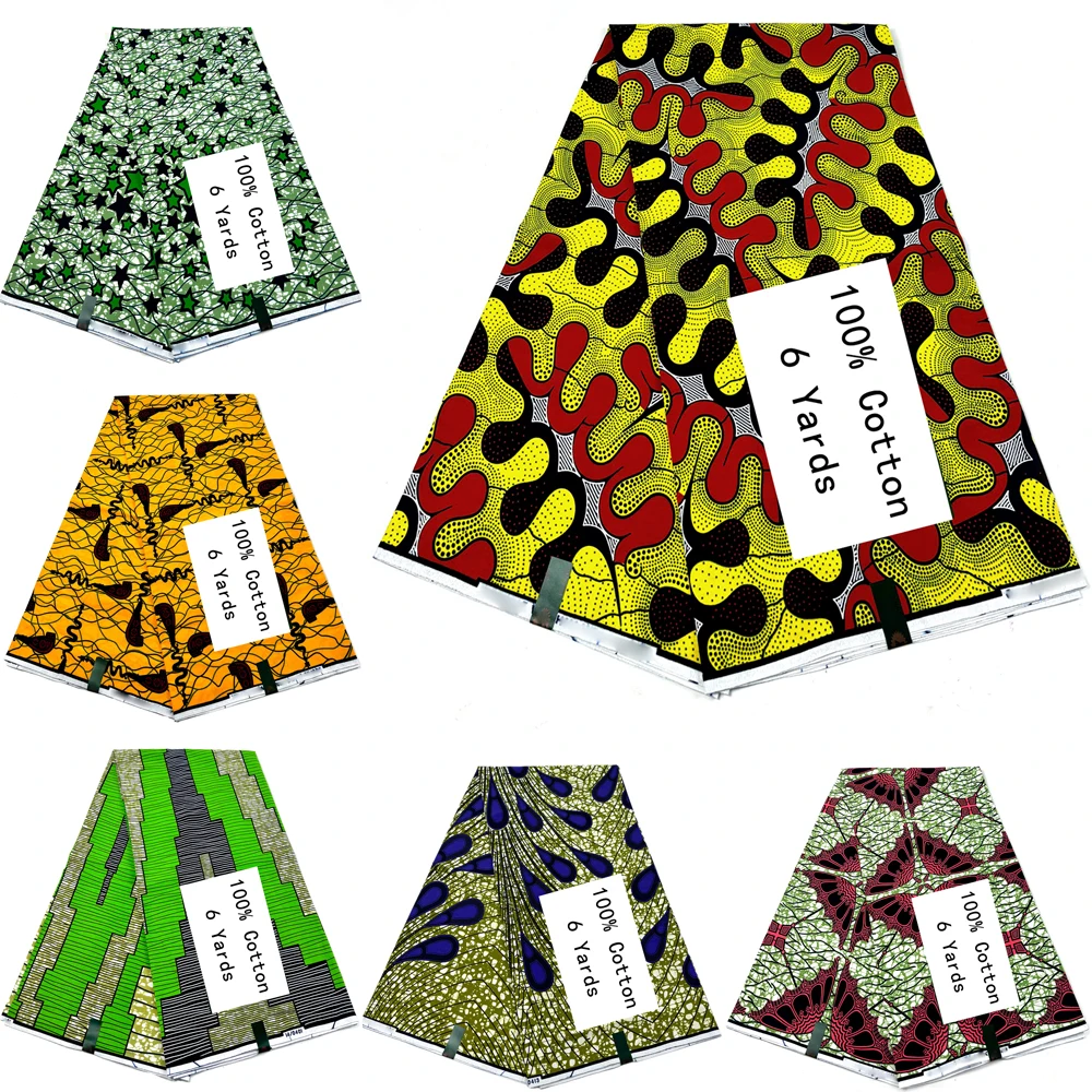 2024 Latest Style African Wax Fabric 100% Cotton 6 Yards High Quality African Wax Prints Ankara Wax Real Nigeria Wax Pagne Dress