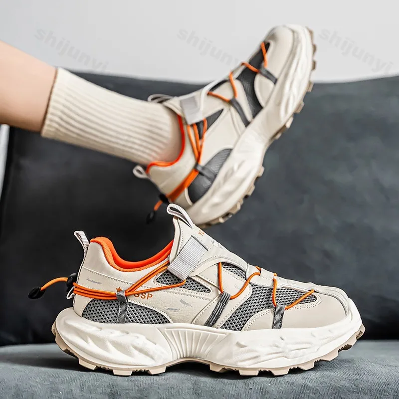 

2025 Summer New Mesh Breathable Casual Sports Shoes Men's Fashion Thick Soled Non slip Shoes Low Top Comfortable Chunky sneakers