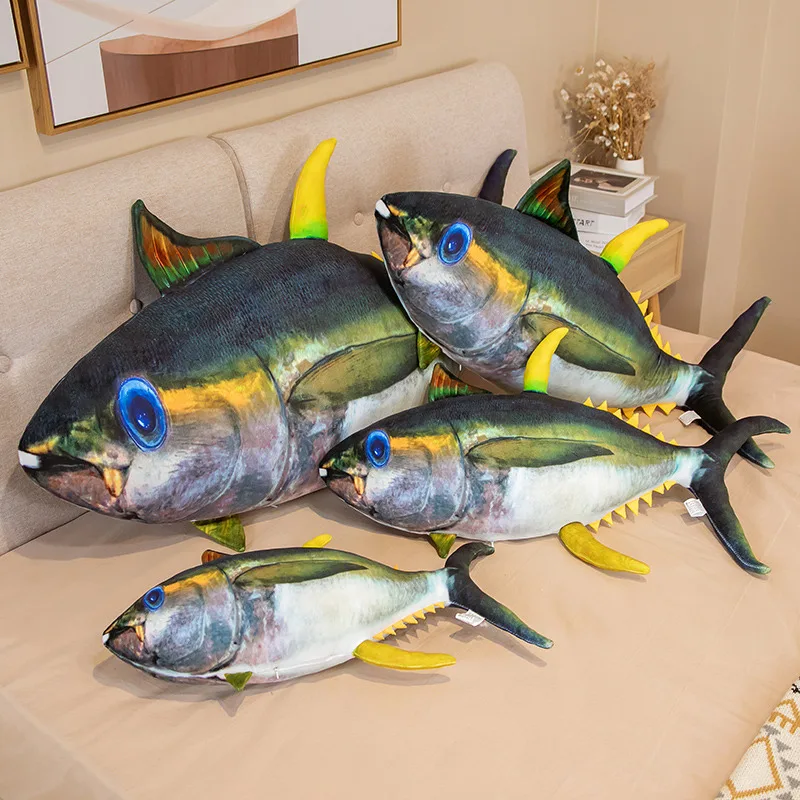 Creative 60-125cm Simulation Tuna Plush Toys Real Life Tuna Fish Pillow Stuffed Soft Ocean Toys Sleepy Pillow for Kids Boys Gift