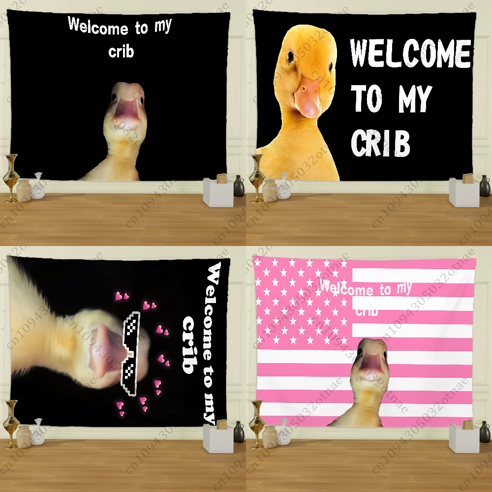 

Welcome to My Crib Flag Tapestry Creative Pattern Photo Living Room Wall Art Tapestry Decor Party Outdoor Decorate Banners