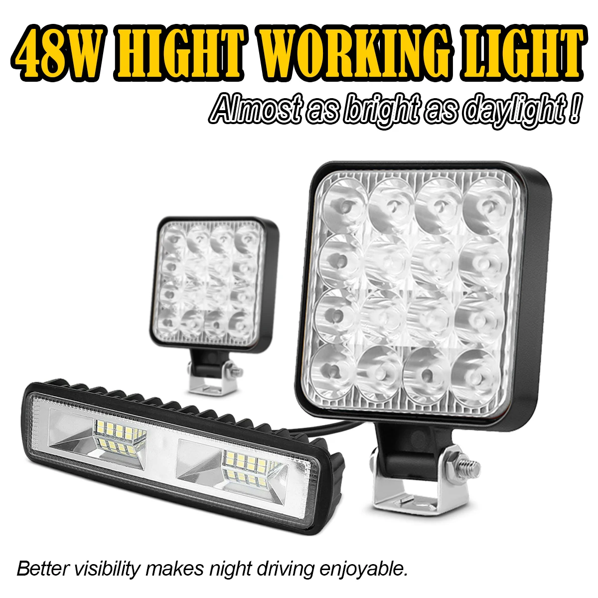 

Led Warning Light Work Car Waterproof 16Leds Square Lampu Led 9-30V Truck 48W 6000K Lamp Blinker Spotlights Bar Lights For