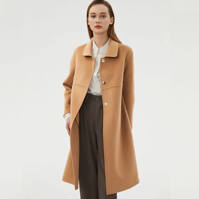 

Autumn winter Double-sided Tweed coat Women's Lapel Long Cardigan 100% Pure Wool Top Slim Fit Fashion Luxury Coat Jacket