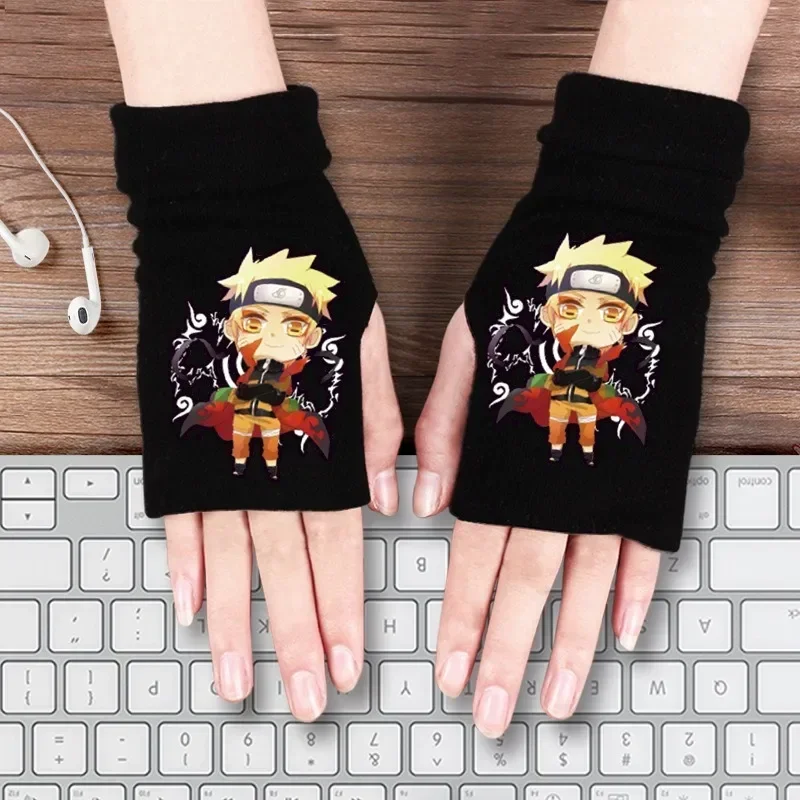 HOT Anime Naruto Gloves Two-Dimensional Animation Cosplay Merchandise Uchiha Konoha Logo Cool Warm and Thick Double-Layer Cotton