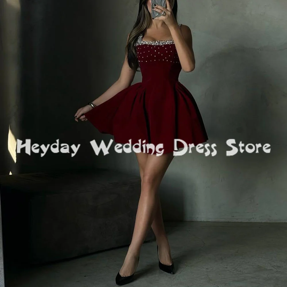 Heyday レディース スクエアカラー スパゲッティビーズ装飾 イブニングドレス ノースリーブ Aライン ショート丈 フォーマル プロムドレス 2025