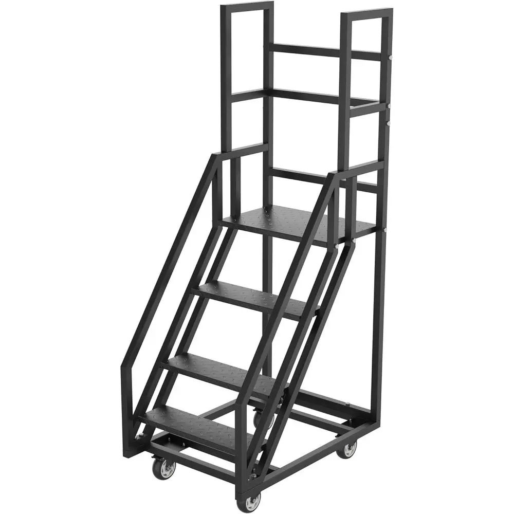 

4-Step Rolling Ladder, 39.3 Wide x 23.6 Deep x 78.7 Tall, Anti-Slip Handrails, Warehouse Stairway with Wheels, Ideal for Industr